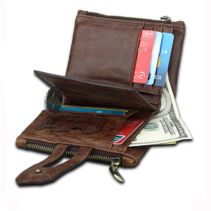 Мужской кошелек из 100% натуральной кожи с Rfid защитой маленький мужской на молнии