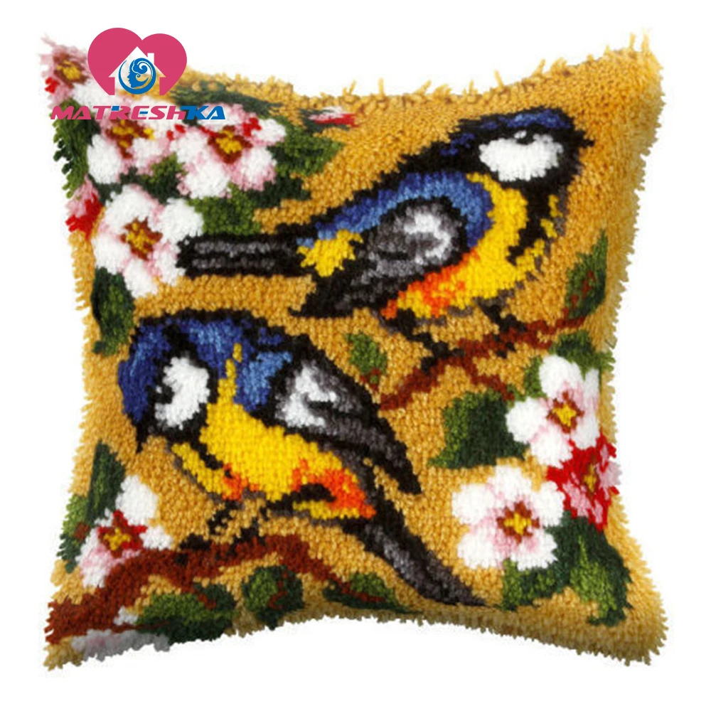 

embroidery pillow birds and flowers ladybugs for needlework latch hook rugs carpet embroidery cushions point rug do it yourself