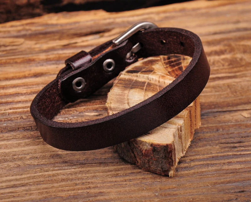 Мужской браслет из натуральной кожи G458 темно коричневый с пряжкой|cuffs men|leather
