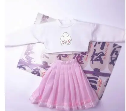 E shirt dress set B256 Blyth кукольная одежда детский подарок 1/6 куклы аксессуары платье ручной работы свитер плиссированная юбка розовый цвет - Цвет: E shirt dress set