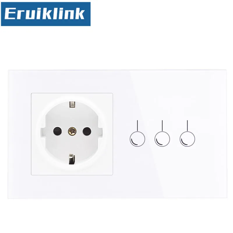Eruiklink 16A ЕС стандартный настенный Мощность розетка с сенсорным выключателем, AC220~ 250 V, белый, с украшением в виде кристаллов Стекло Панель настенный выключатель света S