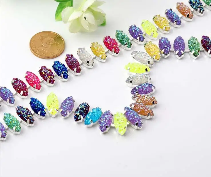 1 ярд многоцветная блестящая пудра стразы в форме глаз Посеребренная Плоская