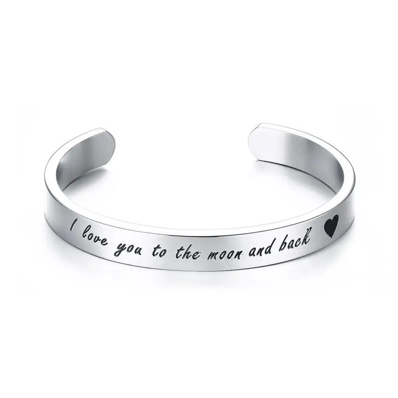 English Lettering Love Words Open Bangle Stainless Steel Don't Fade for Unisex 8MM Width Adjustable Size | Украшения и
