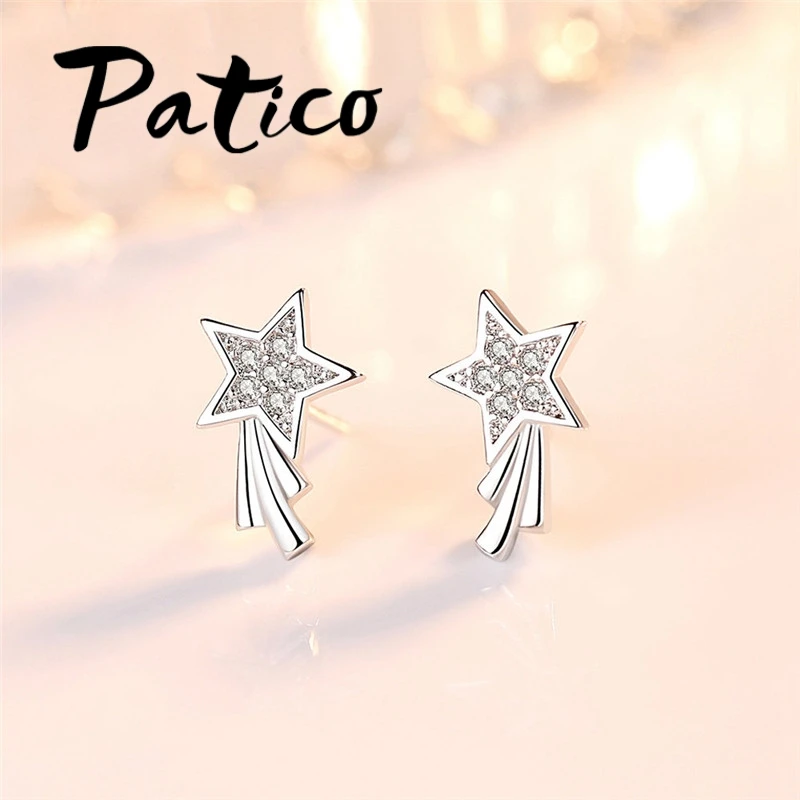 

Unique Design Fashion Crystal Star Stud Earrings For Girls Lady Women 925 Sterling Silver Statement Earrings Wholesale