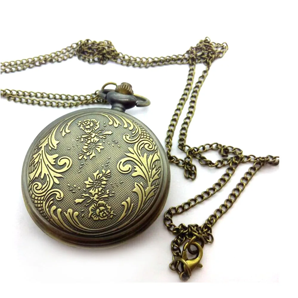

Bronze antiques enamel pattern Fashion quartz men and woman pocket watches Necklace gift