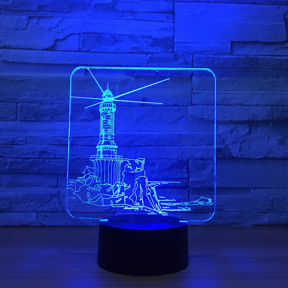 Модель маяка LED 3D ночник 7 цветов меняющая настроение лампа USB иллюзия настольная