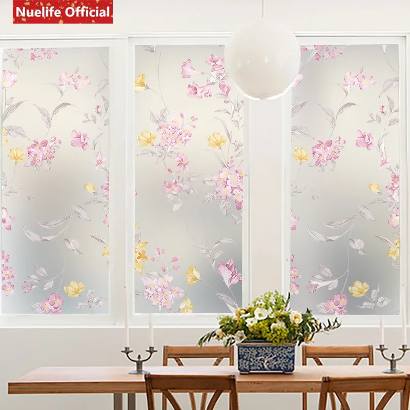 European color peony pattern electrostatic frosted glass film living room bedroom wedding sliding door wardrobe | Дом и сад