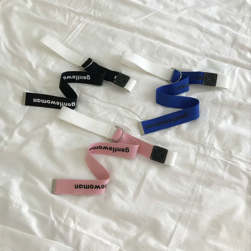 

130cm Fashion Canvas Belts Harajuku Street Letters Printing Metal Buckle Jeans Waist Belt Decoration Black Patchwork Color Belts