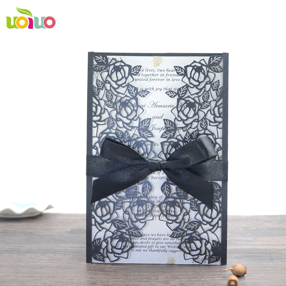 

50pc Creative Hollow Laser Cut Business Party rose flower Birthday Invitations Card Decoration Romantic Wedding Supplies