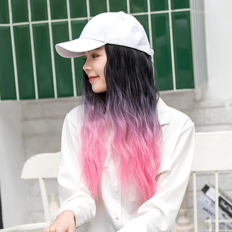 

Новый модный градиентный парик в бейсбольной кепке, цветной парик и один солнцезащитный козырек, шляпа в стиле хип-хоп, костюмы на Хэллоуин ...