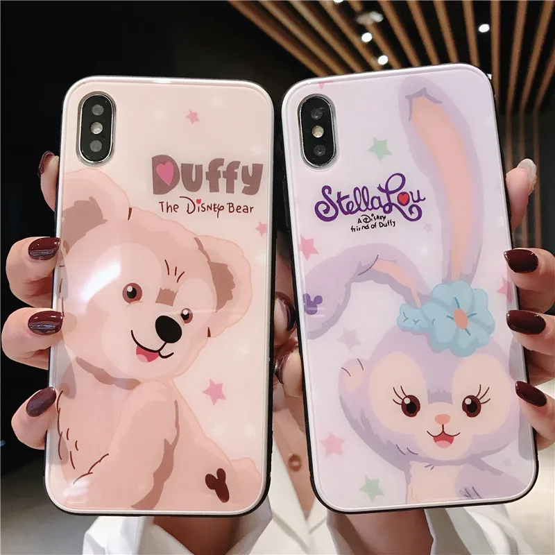 Милый медведь и кролик закаленное стекло чехол для iPhone 6 6splus 7 8 plus X Xs XR Max маленькое