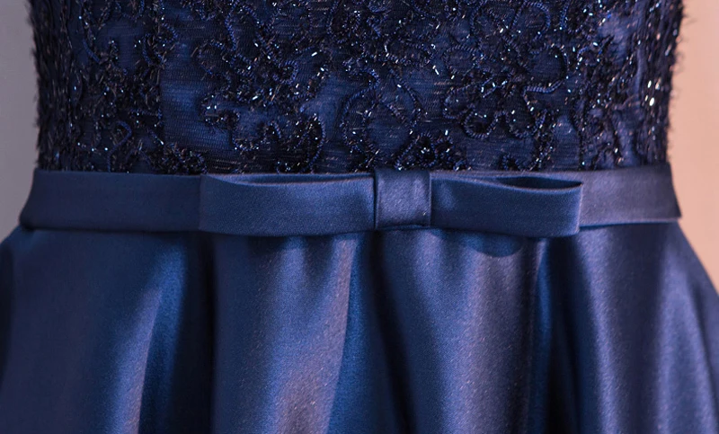 New Arrival Evening Gown Round neck Satin Half Sleeves Navy Blue Long Evening Dress Party Elegant Vestido De Fest Prom Gowns