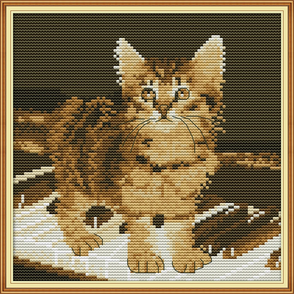 

NKF A Cat Sit On The Piano Cross Stitch Kits 11CT 14CT Chinese Cross Stitch Pattern Embroidery Needlework Set for Home Decor