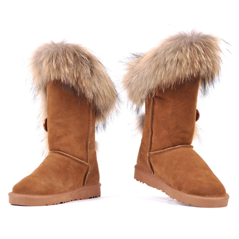 Zapatos De Mujer зимние сапоги с натуральным мехом енота 2018 модные женские толстые