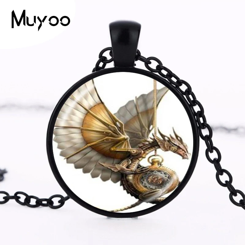 Стимпанк Дракон ожерелье кабошон Стекло Фото Кулон Винтажные Ювелирные изделия