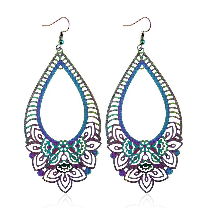 

Fashion Stainless Steel Water Drop Earrings For Women Unique Colorful Hollow Geometric Bohemia Punk Birthday Club Jewelry JY2423