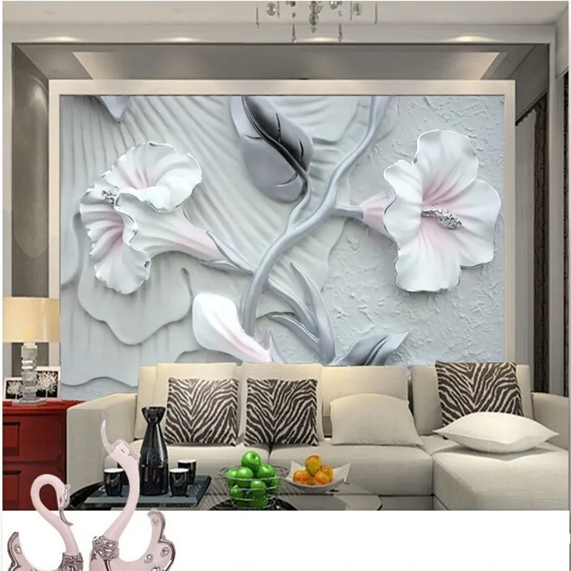 3D стерео обои с лилиями для гостиной столовой ТВ фона обои|3d wallpaper murals|wallpaper mural3d |