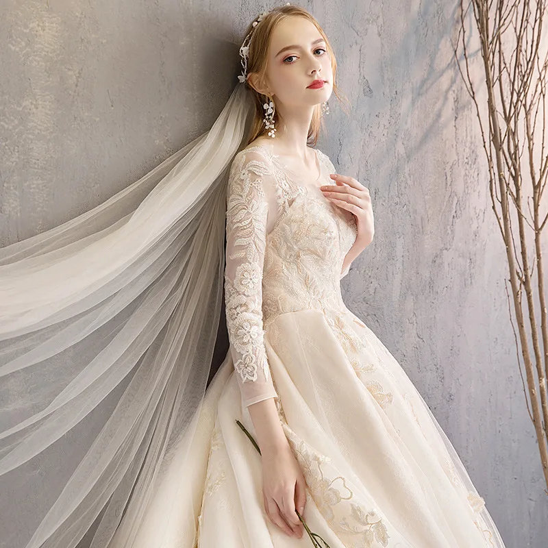 2019 Mrs Win длинный рукав классический кружево вышивка принцессы роскошные