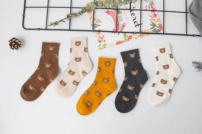 Продукт осень/зима Harajuku прекрасный мультфильм колледж Стиль носки женщины счастье кавай медведь личности Tide Calcetines