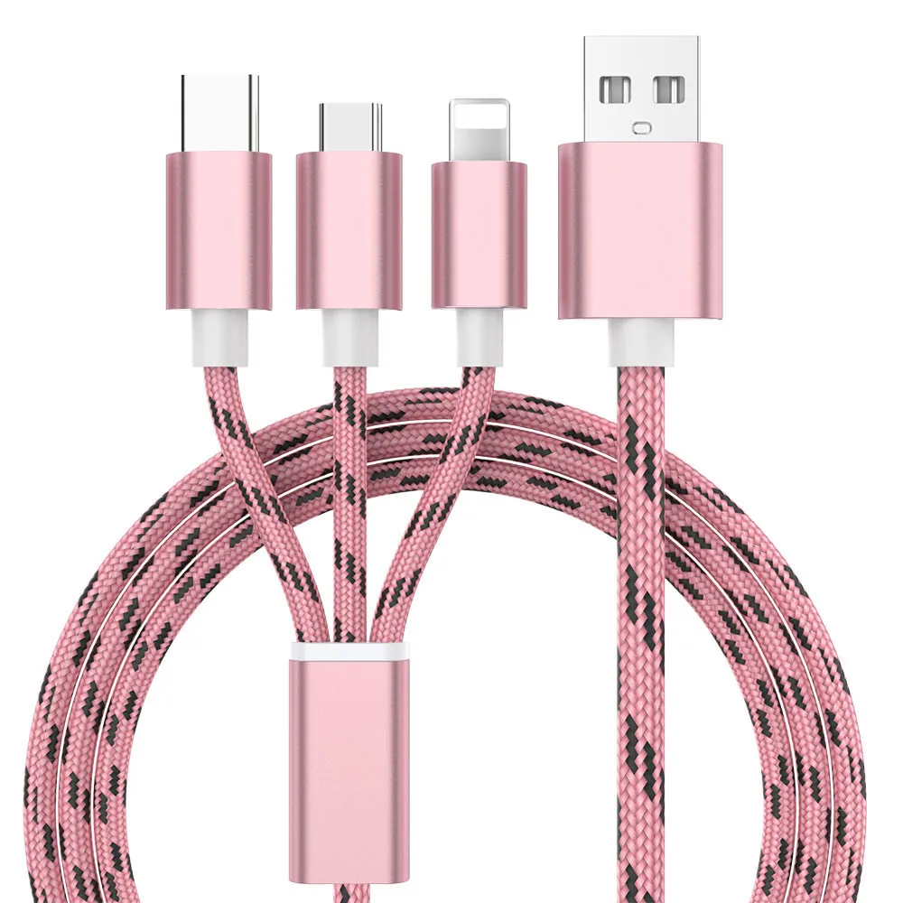 3 в 1 8Pin type C Micro USB кабель для iPhone 8X7 6 6S Plus iOS 10 9 8 samsung Nokia USB кабели для быстрой зарядки нейлоновый шнур