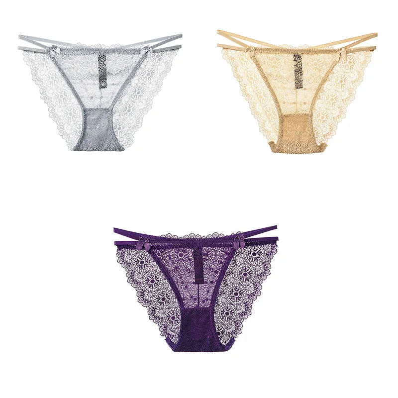 grey nude purple 3 шт., сексуальные кружевные трусики, женское нижнее белье, дышащие женские трусики, новое нижнее белье для женщин, кружевные сексуальные M-XXL BANNIROU - Цвет: grey nude purple