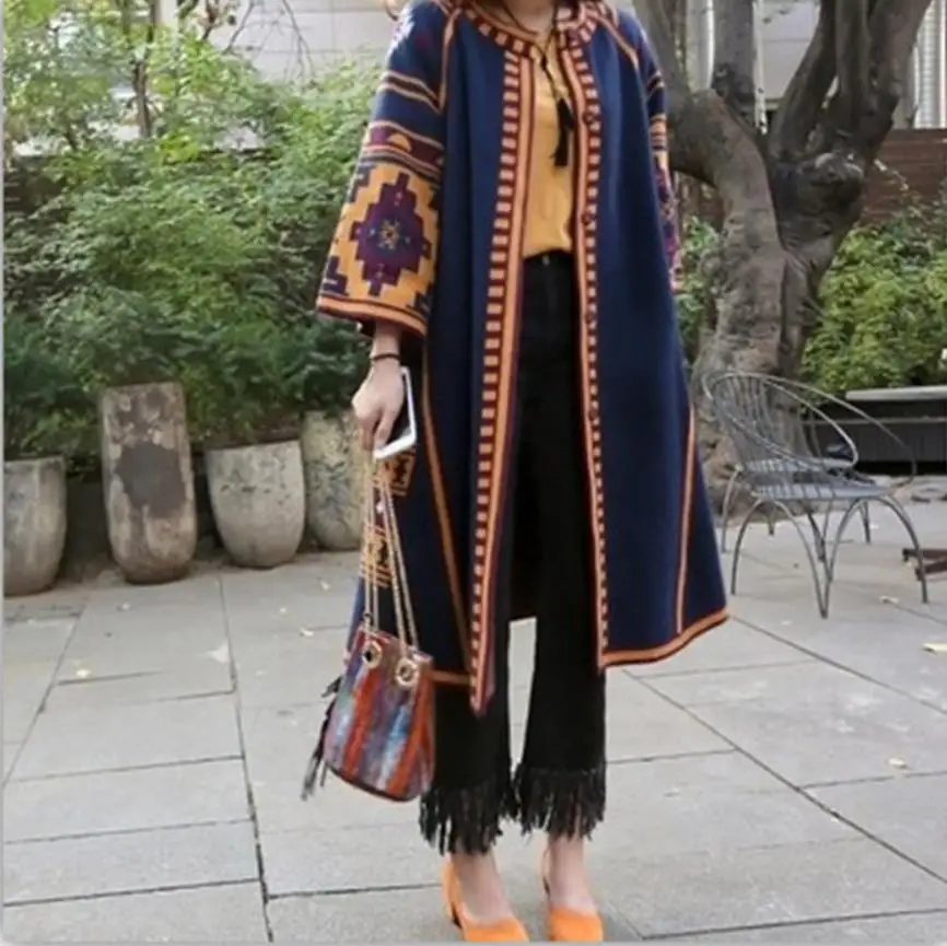 

Geometric Pattern Long Knitted Cardigans Loose Sweater Outwear Coat 2019 New Fashion Womens Autumn Winter Long Jacket H54