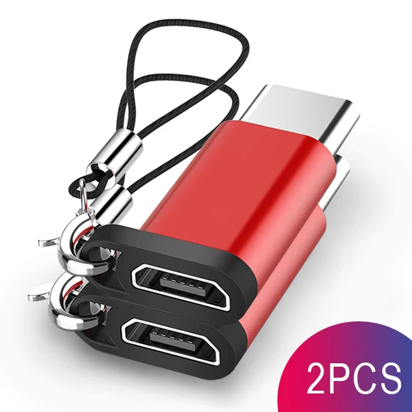 2PC Red ACCEZZ 2 шт. мобильный телефон адаптер для samsung S9 S8 huawei P20 P10 Xiaomi OTG Micro USB к TypeC Мужской Разъем брелок адаптер - Цвет: 2PC Red