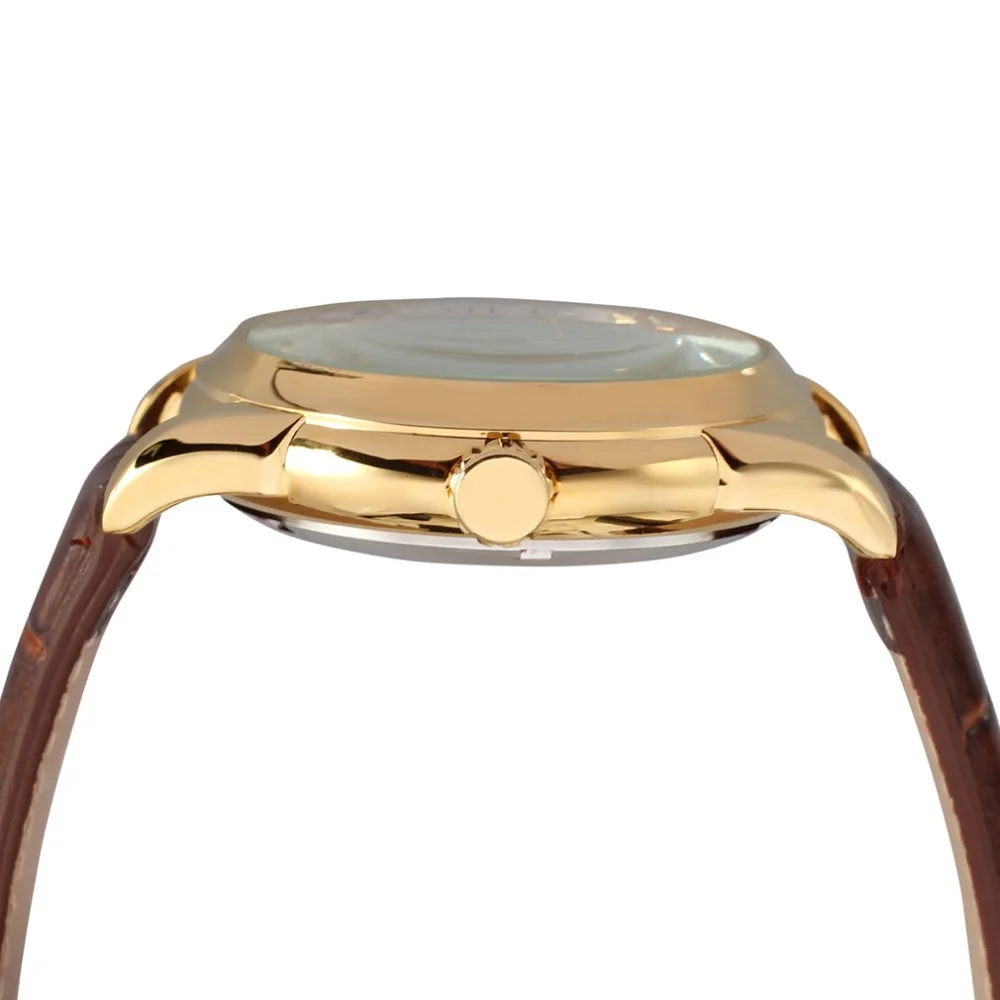 Роскошный чехол золотого цвета из сплава с белым циферблатом и коричневым