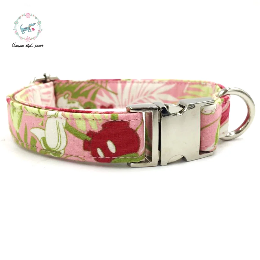 collar Розовый ошейник для собак с принтом Микки, ошейник для кошек, Регулируемая пряжка, ожерелье для собак и кошек, поводок для собак - Цвет: collar