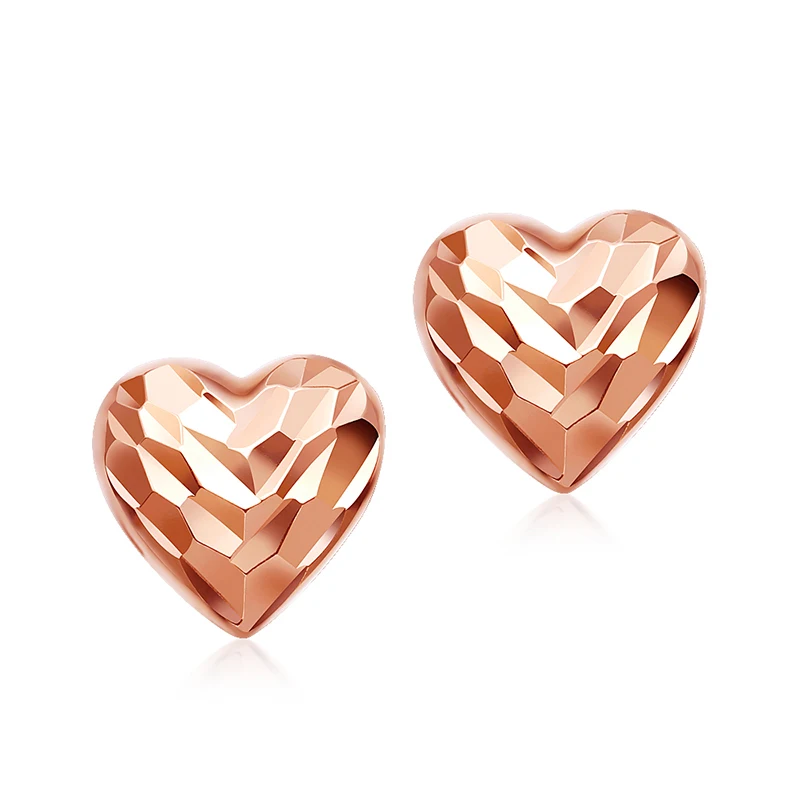 

Solid AU750 Rose Gold Earrings Women glaring Heart Stud Earrings