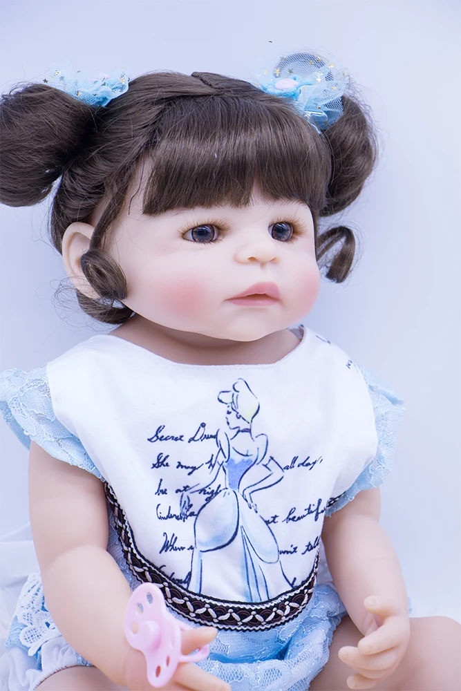 22 дюйма/56 см bebe reborn baby dolls силиконовые боди карие глаза девочка принцесса может