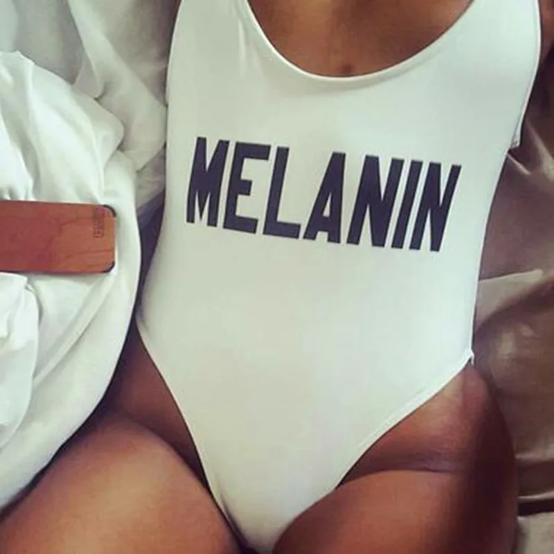 

MELANIN Sexy One Piece Funny Swimsuit 2018 Women Swimwear California Beachwear Backless Monokini Bathing Swim Suits Bodysuit