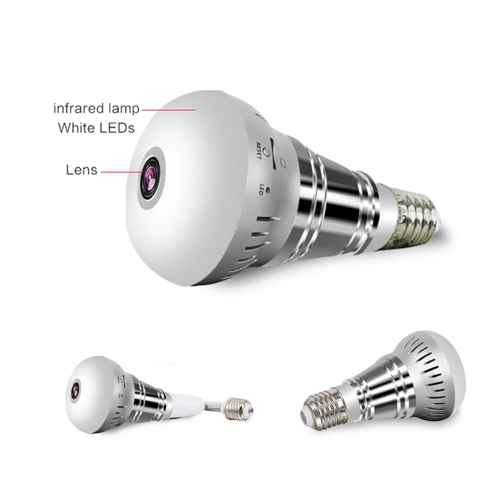 1080P 360 градусов WiFi IP панорамная камера лампа Рыбий глаз объектив Мини 2.0MP HD