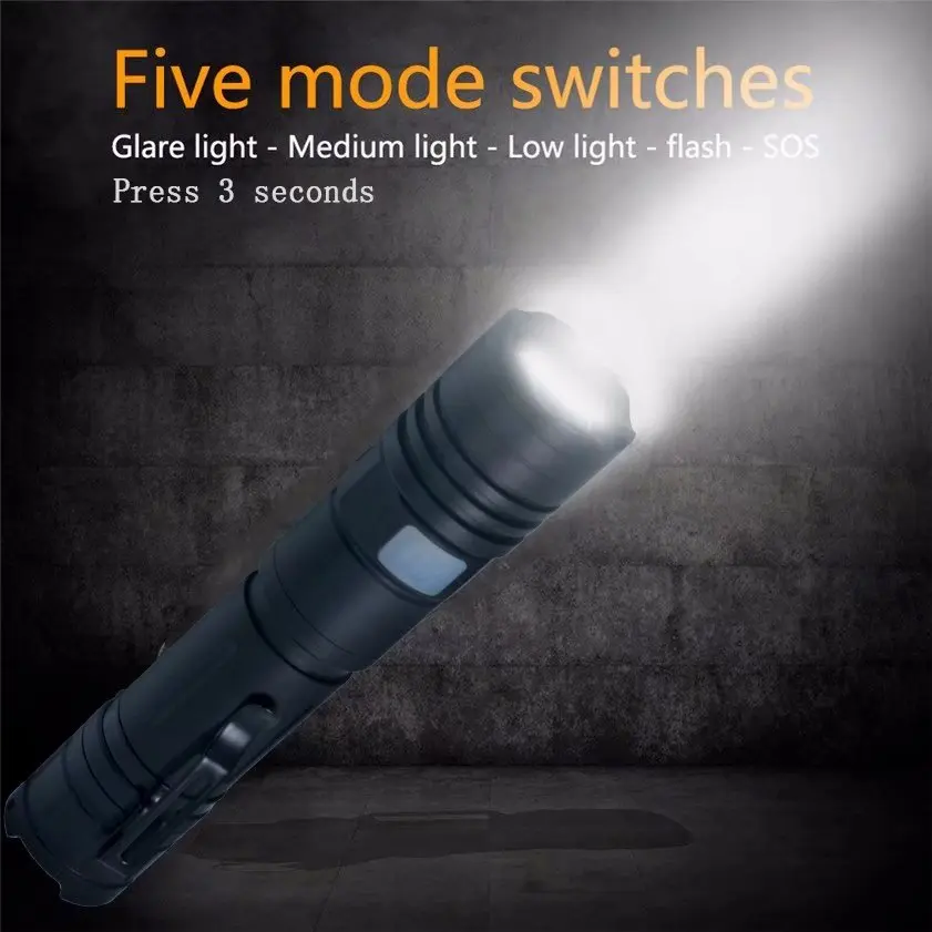 

Tinhofire V7 2000 Lumens CREE XM-L L2 Zoomable 5 Mode LED Rechargeable Flashlight 18650 Battery Adjustable Torch Lamp