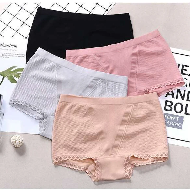 New 4Pcs/Lot Woman Underwear Women Cotton Boxers Shorts Lace-Trimmed Panties Ladies Lntimates Lingerie For Sexy Boxer | Женская одежда