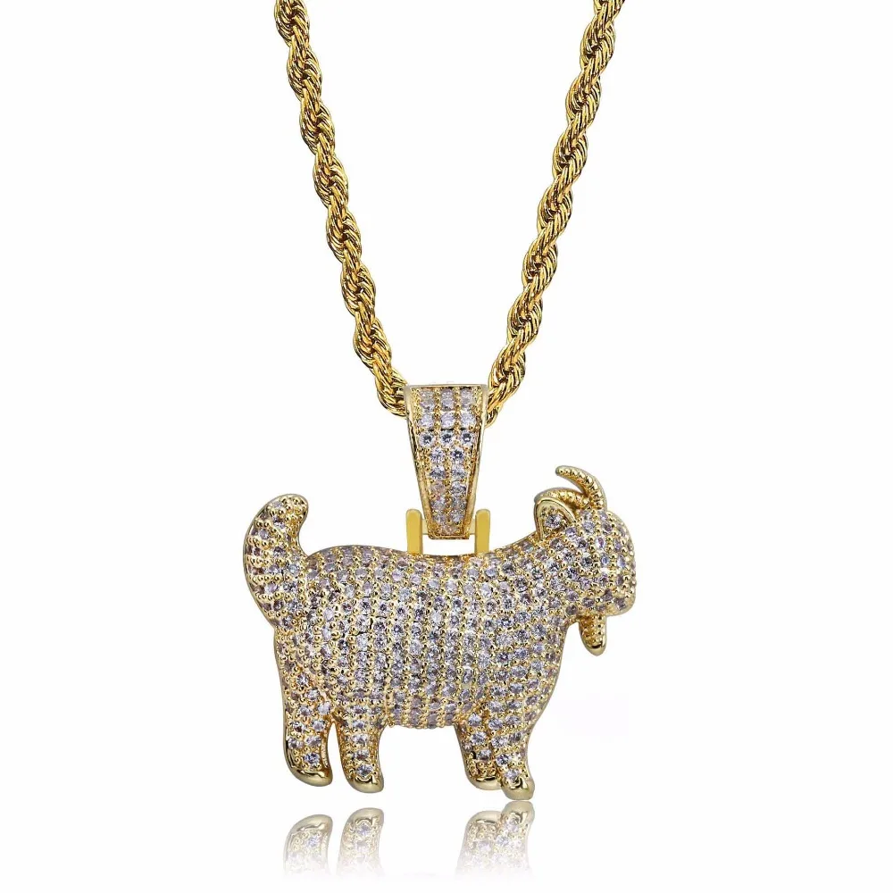 AAA+ циркон Bling лед из козлиная, Овечья ожерелья с подвесками золотые Цвет Медь Для мужчин хип хоп ювелирные изделия с 24 дюйма витая Цепочка
