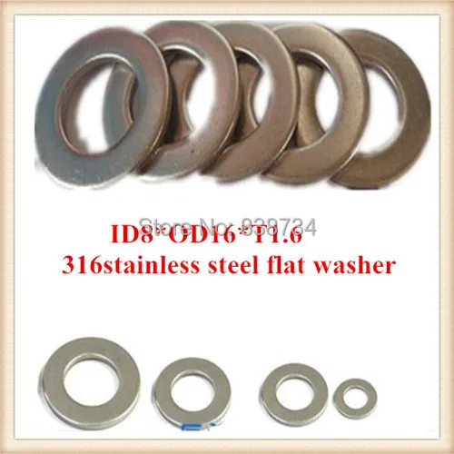 

100pcs high quality 316 stainless steel m8 flat washer/plain washer/shim washer ID8*OD16*T1.6