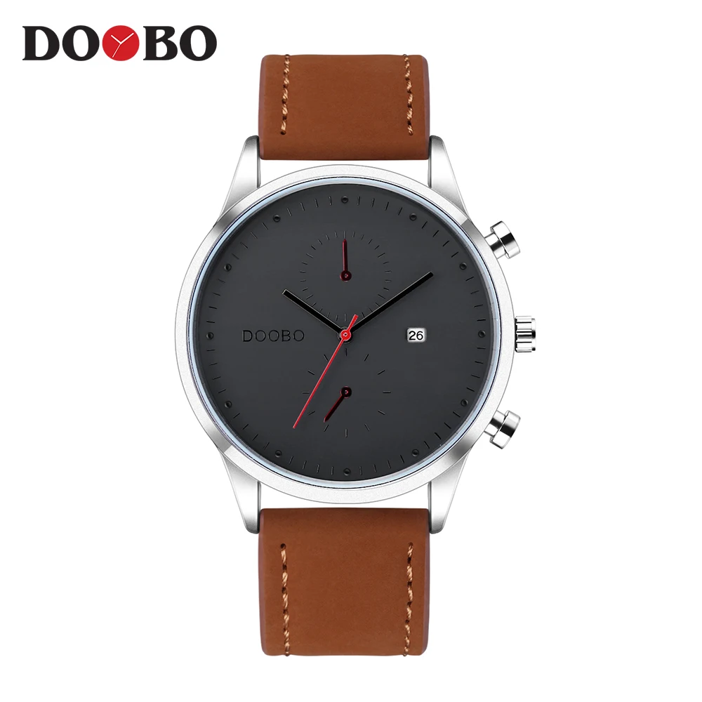 Brown Black White DOOBO спортивные кварцевые часы для мужчин лучший бренд класса люкс известный модные кожаные наручные Мужские часы Hodinky Relogio Masculino - Цвет: Brown Black White