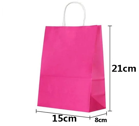 

40PCS/LOT Hot Pink kraft paper bag with handle Party Gift Paper Bags Wedding Favors Multifunction Festival gift bag