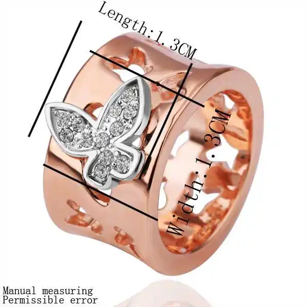 Free shipping 18K GP gold plated ring fashion jewelry nickel free copper rhinestone crystal rose golden SMTPR134 | Украшения и