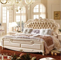 modern european solid wood bed 2 people fashion carved leather french bedroom furniture p10101