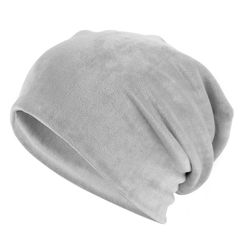 Light Grey Geebro, Женская велюровая шапка, зимняя, полиэфирная, мягкая, теплая, громоздкая, шапочка для женщин, дам, бархатная, балавака, шапки - Цвет: Light Grey