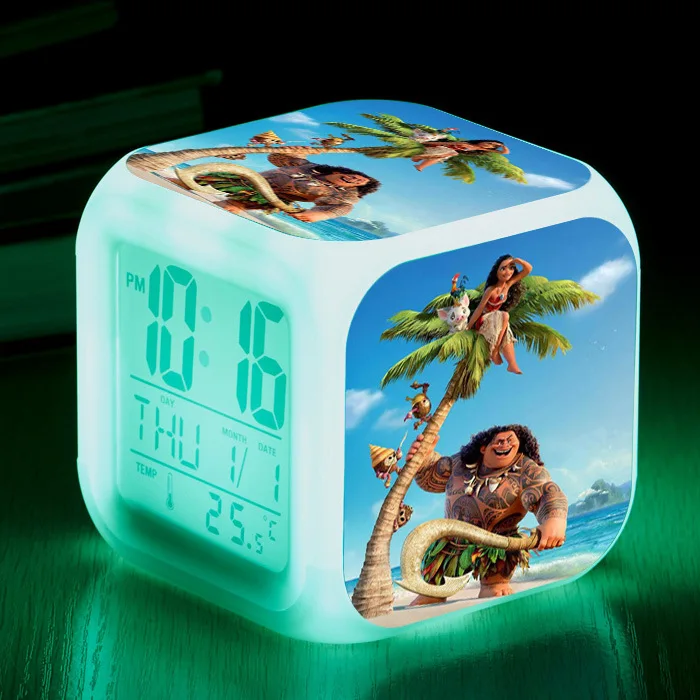 Moana мультфильм прикроватный детский Будильник 7 цветов изменить ночник светодиодный цифровой будильник для детей подарок забавные игрушки