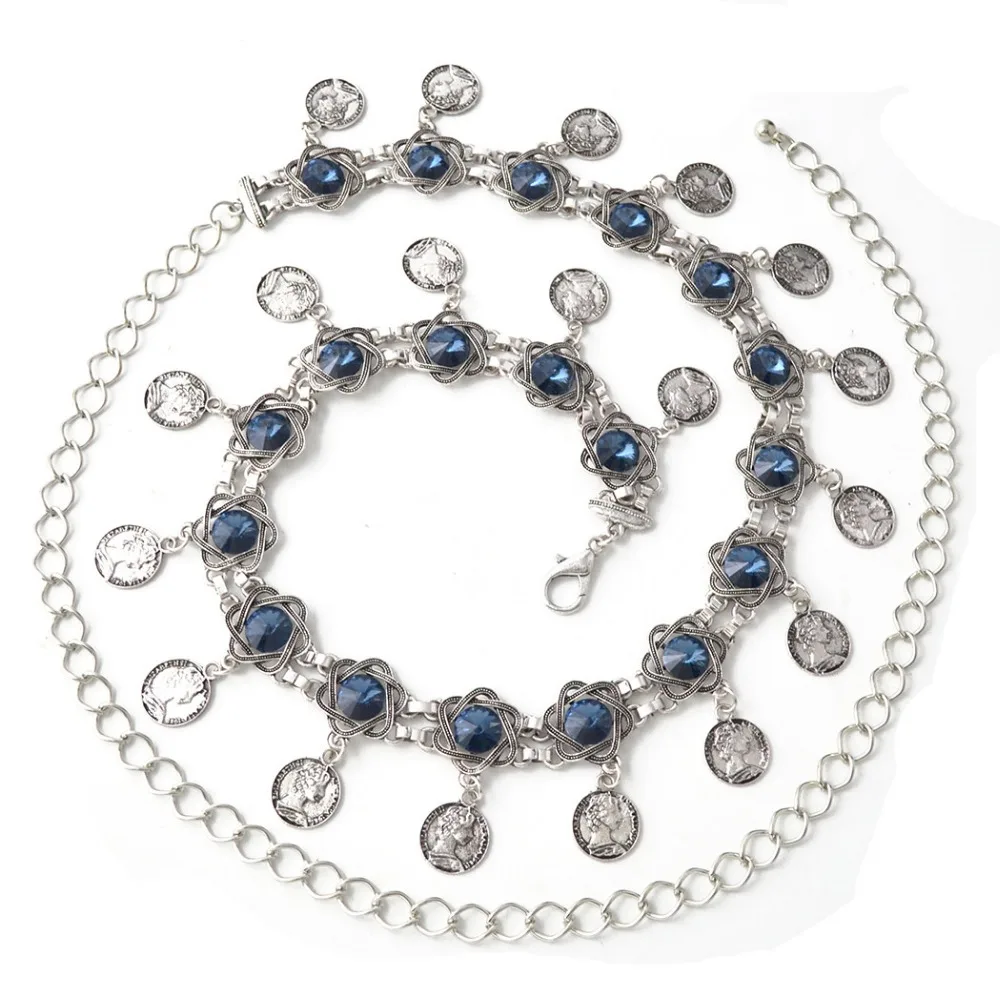 

Gypsy Crystal Hollow Flower Belt Waist Chain Jewelry Chunky Coin Tassel Fashion Body Chain For Women Wedding Turkish Boho Beach.