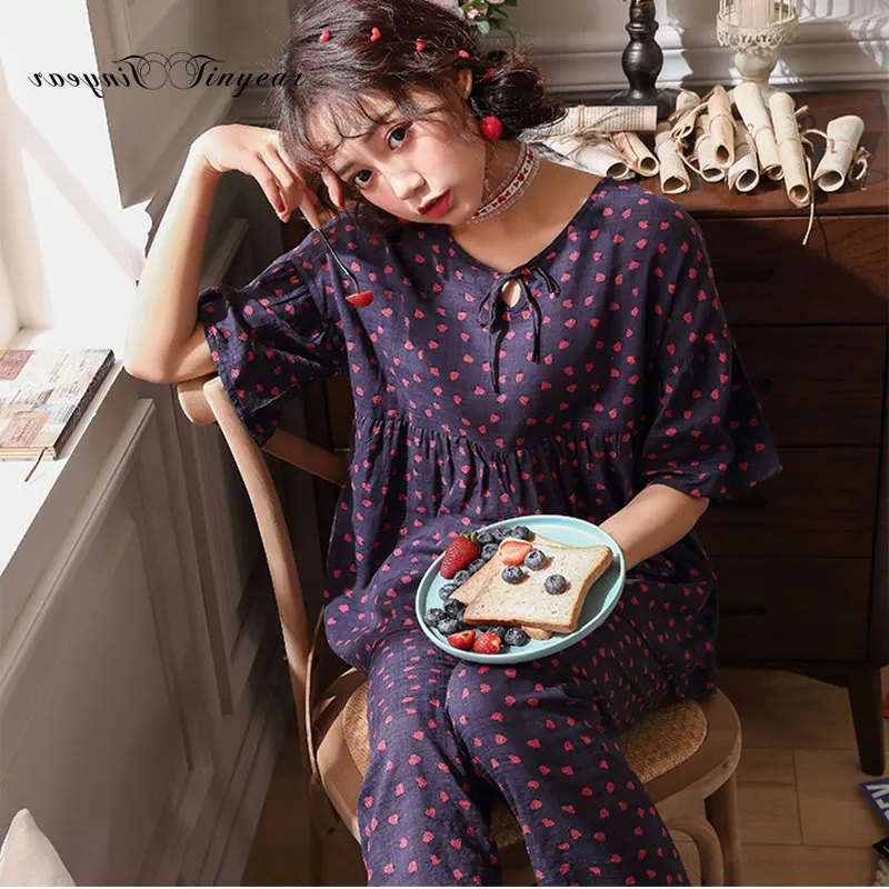 Tinyear новый список 2019 хлопок Loungewear для женщин в горошек костюмы комплект Дамы