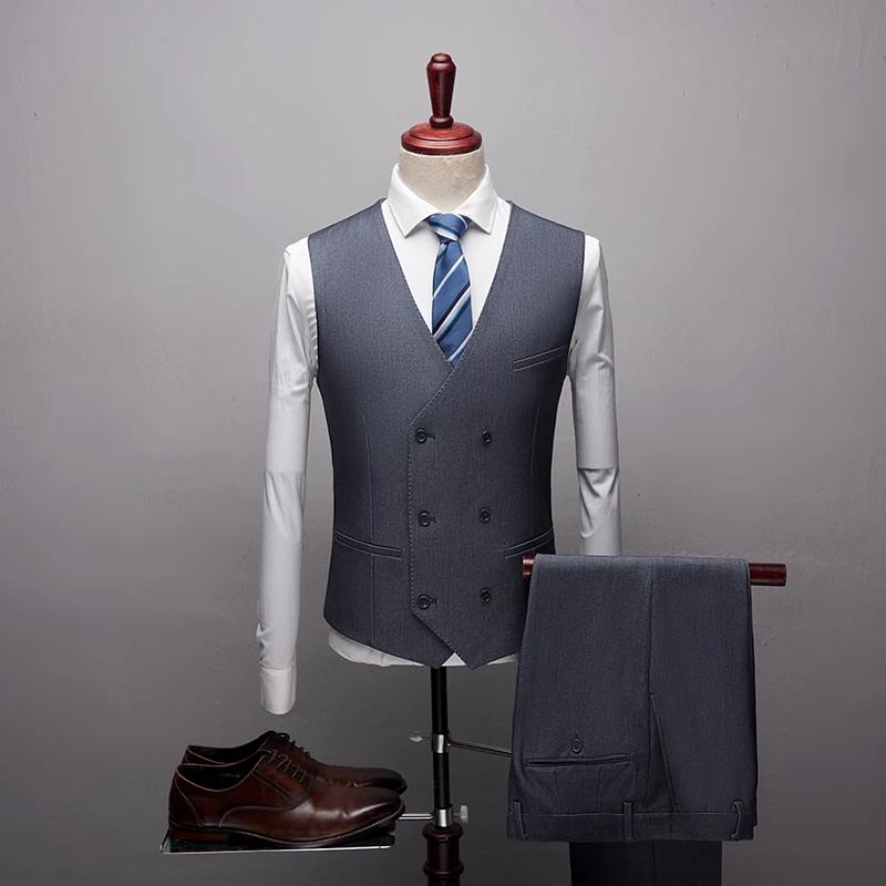 2019 Fashion New High quality Mens Dark Grey suits Formal 3 Pieces Wedding Groom Tuxedos Prom Slim Fit Peak lapel Suits | Мужская одежда