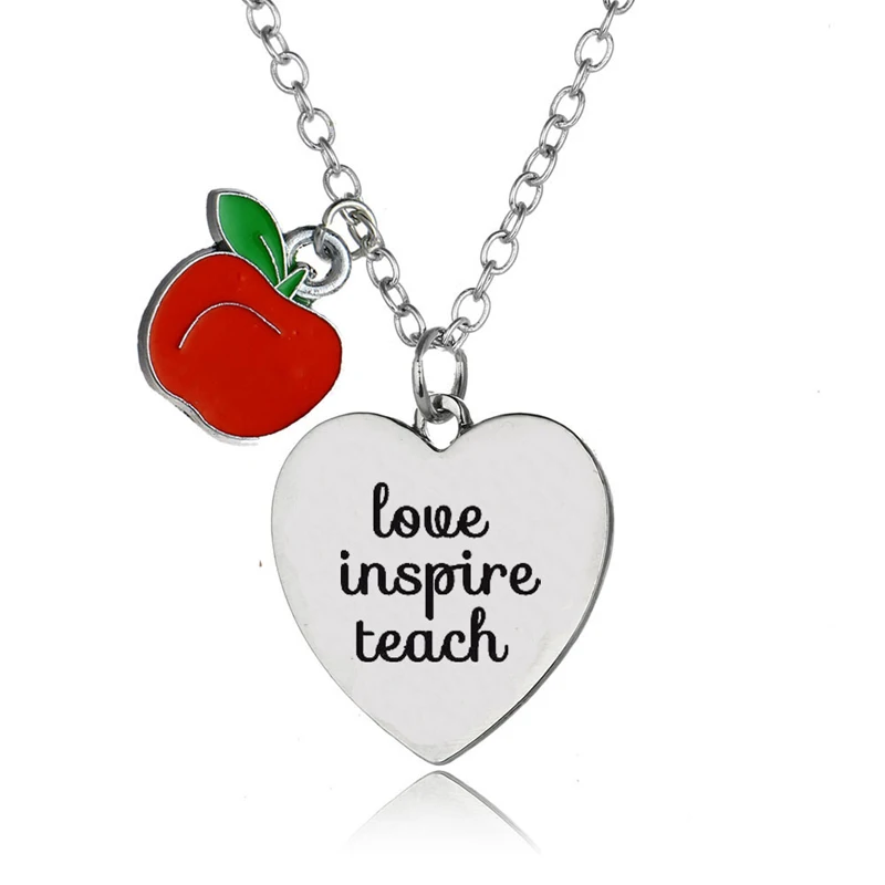 Любовь Inspire учить красное яблоко сердце Шарм кулон ожерелье школьные Женщины