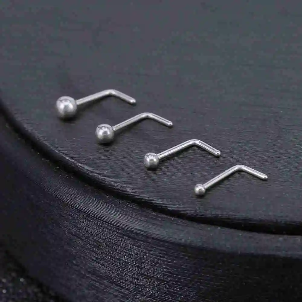 silver ZS, 4 шт./лот, шпильки для носа, круглые кольца для носа, l-образная форма, золотые ноздри, Пирсинг из нержавеющей стали, пирсинг для носа, ювелирные изделия для женщин - Окраска металла: silver