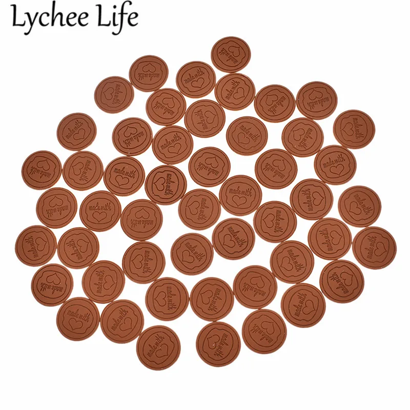 Кожаные этикетки Lychee Life 50 шт. с надписью сделай сам и принтом роз для шитья одежды