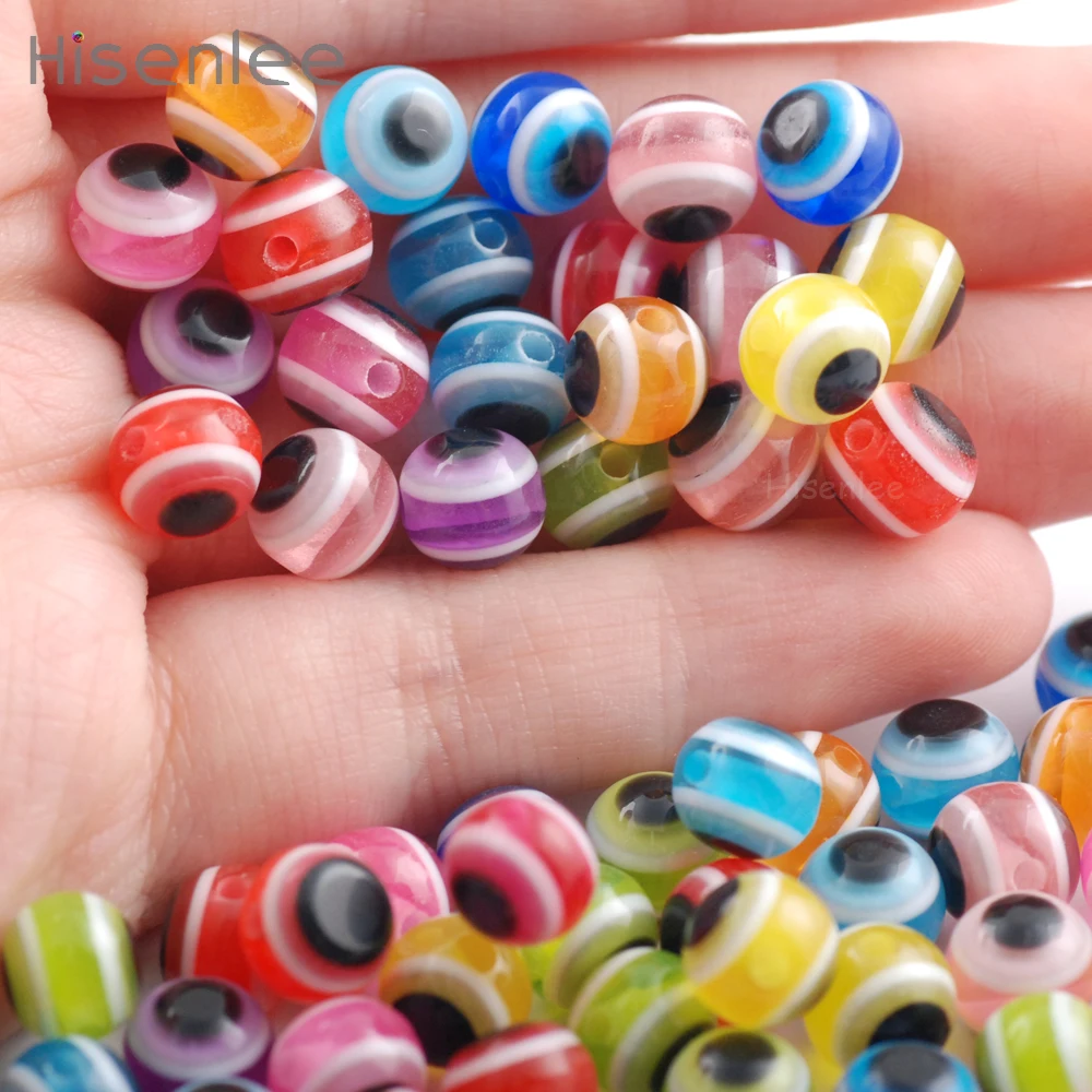 8mm 100 Pcs/package New fashion Round Evil Resin Eye Beads Stripe Space 8 colors/Mixed color DIY Bracelet Making | Украшения и